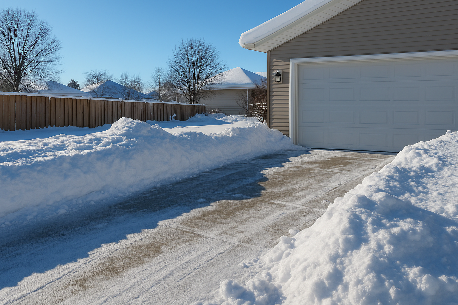 Winter suburban home with snow drift in edmonton