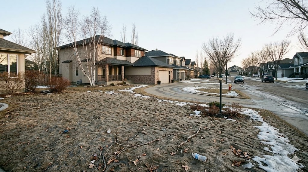 Edmonton lawn recovering during the spring with guided lawn maintenance tips.