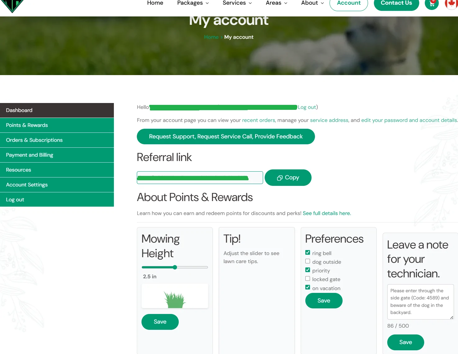 Template Account Dashboard